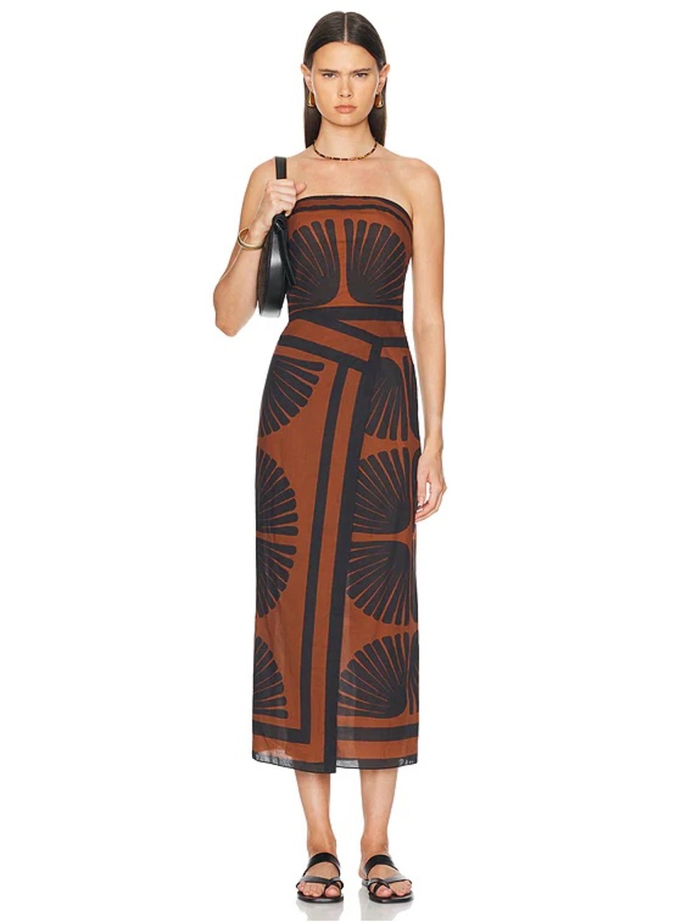 Johanna Ortiz Ancient Peru Strapless Dress in Brown / Terracotta color